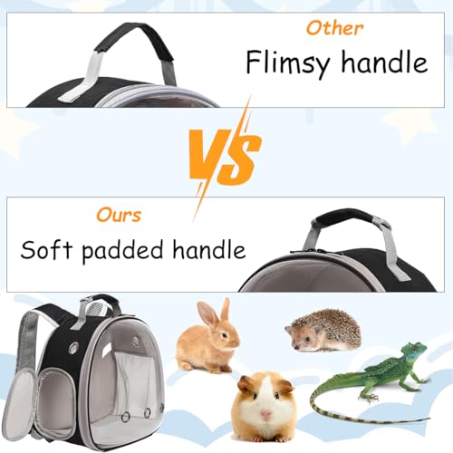 Portable Travel Backpack Habitat for Small Animal, Space Capsule Bubble Window Guinea Pig Bird Bearded Dragon Turtle Carrier Rabbit Squirrel Hamster Cage Breathable Handbag - color: Black