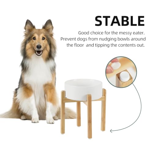 Havniva Dog Bowls Elevated, Ceramic Dog Food and Water Bowl | 8.3” Raised Dog Food Bowl, Elevated Dog Bowls with Bamboo Stand, Non-Slip Dog Water Bowl for Large Dog, Large Capacity - color: Matte White, size: 8.3" - Bowl+Stand