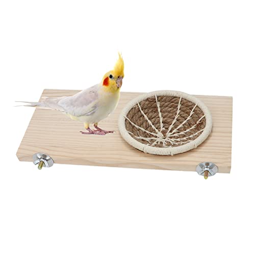Wontee Bird Perch Stand with Nest Bird Breeding Nest Bed Wooden Platform for Budgies Parakeets Cockatiels Conures (M)