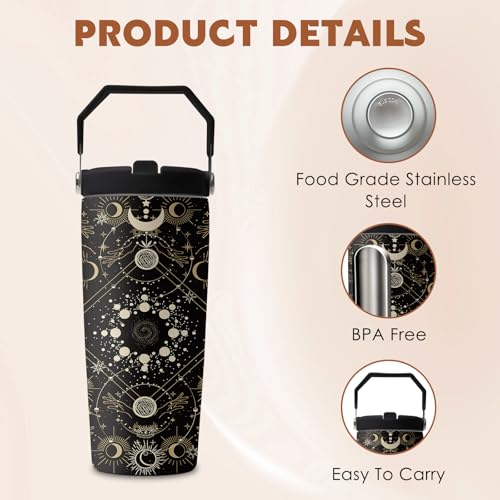 Goth Women 28oz Tumbler, with Handle Lid Straw, Stainless Steel Cup | 28oz Insulated Tumbler, Moon Witchy Travel Water Bottle, Thanksgiving Christmas Birthday Gift for Man Women Goths Style Lover - color: Moon