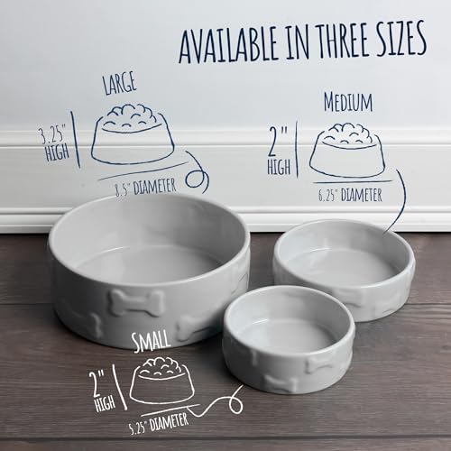 Manor Pet Bowl, Ceramic Dog and Cat Bowl, 8 Cup Capacity, Grey, Large - color: Grey, size: Large
