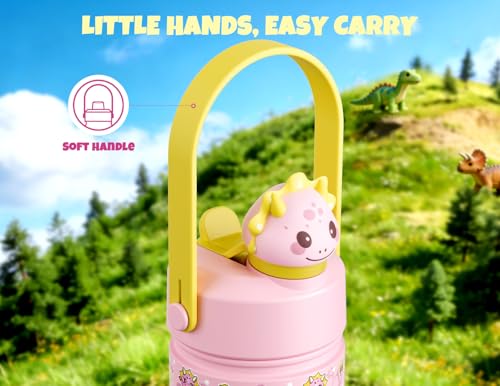 POWCAN 18 oz Kids Water Bottle: 2-in-1 Straw Spout Lid with Soft Animal Head, Leakproof, Backpack Friendly, Keep Cold 24H, Cute Patterns, Insulated Cup for School, Playtime, Trip, Gift (Lovely Trike) - color: Lovely Trike, size: 18 Ounces