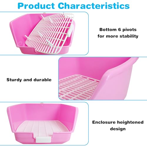 PINVNBY Rabbit Litter Box for Cage Bunny Corner Bedding Box Small Animal Litter Pan Hanging Pet Bowls Cage Potty Trainer Pet Toilet for Rabbit Bunny Guinea Pigs - color: Pink, size: M: 11.02 x 11.02 x 6.3 inches (Fixed on one side)