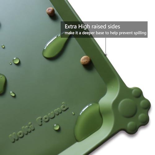 Hoki Found L Silicone Non Slip Pet Dog Cat Bowl Mats - Waterproof Dog Cat Food Mats - Dark Olive - color: Dark Olive, size: 22" x 14"