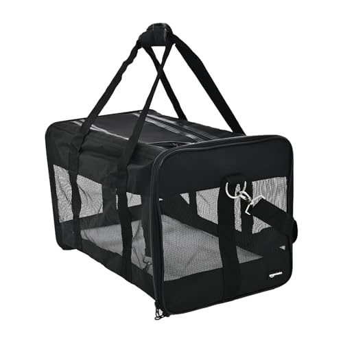 Amazon Basics Airline Approved Soft-Sided Mesh Pet Travel Carrier with Shoulder Strap, Removable Washable Fleece Pad, Top Opening, Ventilation for Dog, Cat, up to 22 pounds, 19.7Lx12Wx12H in., Black - size: 20.0"L x 12.0"W x 12.0"H