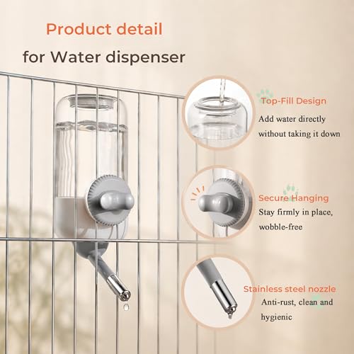 30oz Ball-Tip Hanging Water Bottle for Small Animal Cage Gray | Visible Water Level， Controlled Drinking Flow， Helps Keep Bedding Drier， External Mount Saves Cage Space - color: Gray