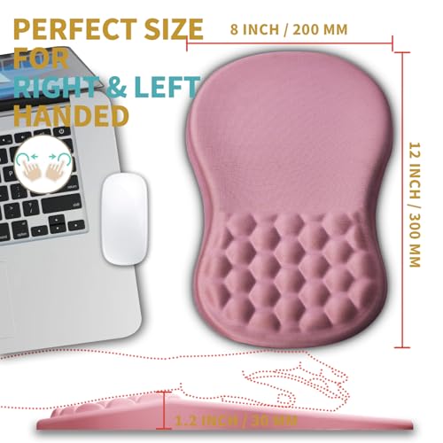 Hokafenle Ergonomic Mouse Pad Wrist Support with Massage Design, Wrist Rest Pain Relief Mousepad with Memory Foam&Non-Slip PU Base, Mouse Pads for Wireless Mouse & Desk (12x8 inch,Pink) - color: HK004-Pink
