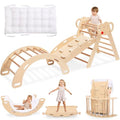 Pikler Triangle Set, Montessori 8-in-1 Climbing Set with Cushion | Wood Jungle Gym for 18M-5Y, Foldable, Reversible Animal Slide, Patent-Protected, 2.35in Gap, ASTM F963, Wood - color: Teak