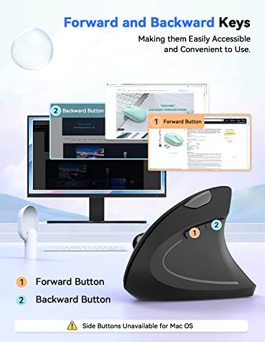 TECKNET 2.4G Ergonomic Mouse Vertical Wireless 4800 DPI Carpal Tunnel Mouse | 5 Adjustable DPI, Optical Tracking, 12 Months Battery, Quiet, 6 Buttons for Laptop, Desktop, PC, Computer, Right Hand, Black - color: Black