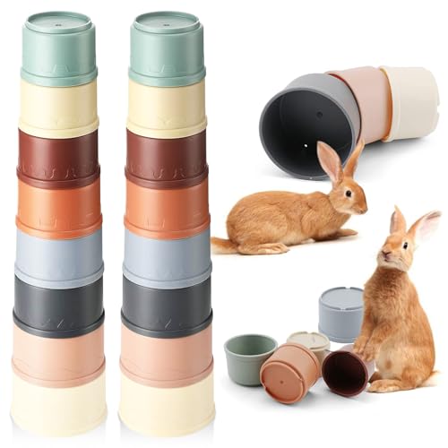 16 Pcs Stacking Cups for Rabbits, Colorful Bunny Toys for Rabbits and Small Animals, Nesting Rabbit Toys of Different Sizes, Bunny Stacking Cups for Hiding Food and Playing - color: Colourful 16-Pack