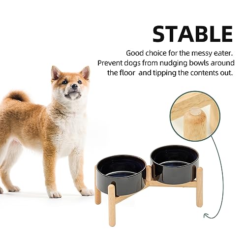Havniva Elevated Dog Bowls Ceramic Dog Bowls with Stand, Dog Food Bowl | 6.1” Raised Dog Bowls with Non-Slip Wood Stand, Dog Food and Water Bowl Set, Double Dog Feeding Bowls for Small & Medium Dogs - color: 2 Bowls+Stand - Starry Sky, size: 6.1inch