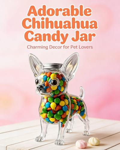 Chihuahua Candy Jar, Cute Airtight Dog Snack Container for Cookies, Candy, Coffee Pods, Pet Treat Jar, Cookie Jar with Lid, Large Animal Shaped Food Storage Kitchen Canister, Pet Lovers Gift