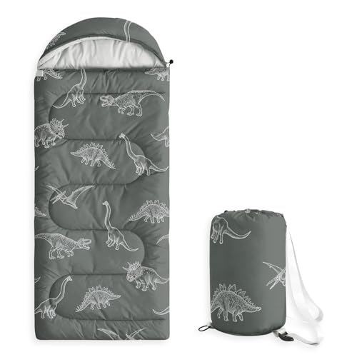 Wake In Cloud - Kids Sleeping Bag for Boys Toddlers, Camping in Warm Cold Weather, Backpacking Lightweight Compact Outdoor Liner for 3 Seasons, Dinosaur Sketch - color: Dark Gray