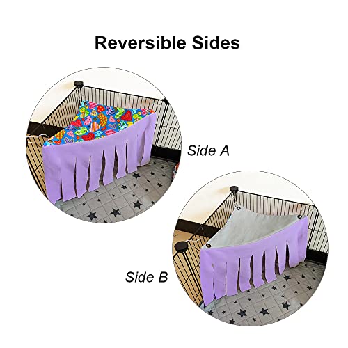 RIOUSSI Guinea Pig Hideout Hideaway Corner Fleece Toys Cage Accessories | Reversible Sides | Soft Fleece Fabric | Come with Hooks | Guinea Pig Hammock for Small Animals | Pink+Purple, Triangle - color: Pink+Purple