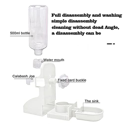 HERCOCCI Rabbit Hay Food Bin Feeder and Bunny Water Bottle Set, Hay Food Feeder Bowls Manger Rack with 500ml Hanging Water Dispenser Prevent Knock Over for Rabbit Guinea Pig Chinchilla (Large, White) - color: WHITE