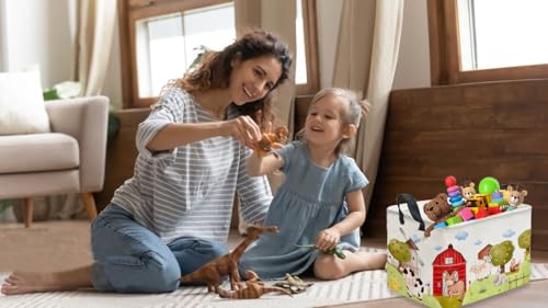 Rectangular Kids Baskets,Farm Baskets for Kids .Waterproof PE Coating Cute Basket with Handles.Boys Bins,Gifts Box,Books Basket. (Farm) - color: Farm