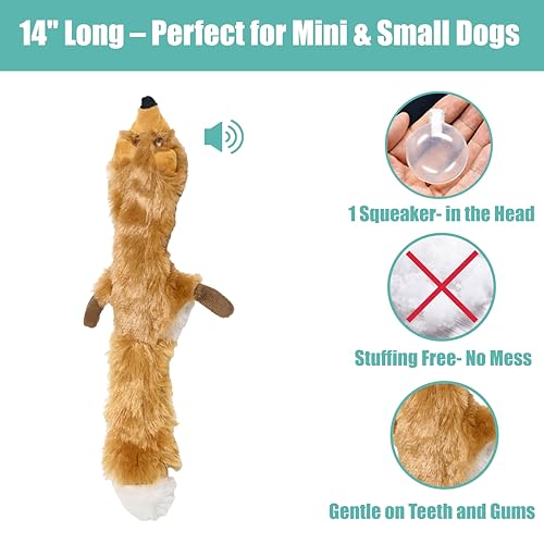 SPOT Skinneeez Fox – 14" Stuffing-Free Plush Squeaky Dog Toy for Small & Medium Dogs, Best for Light to Moderate Chewers, Mess-Free Play - style: Mini Fox