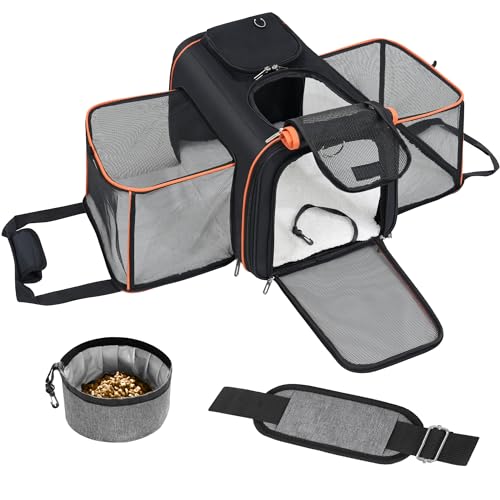 Cat Carrier,Portable Pet Carrier Bag for Cats and Small Dogs,Foldable Soft-Sided and Scratch-Proof mesh Cat Bag Pet Carriers,Airline Approved Pet Carrier,Pet Travel Carrier Up to 15 Lbs,Black - color: Black+