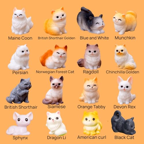 16Pcs Mini Resin Cat Figurines For Desk Decor Fairy Garden Cake Topper | Hand-Painted 1In Figurines In 16 Unique Breeds. Ideal For Desk Pet, Cake Toppers & Home Decor. Great Gift For Cat Lovers