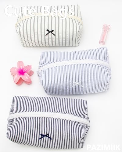 PAZIMIIK Cozy Makeup Bag for Women,Zipper Cosmetic Pouch,Stripe Black | Soft Cosmetic Organizer for Makeup,Skincare,Toiletries,Daily Beauty Essentials,Purse,On-the-Go,Bridesmaid Gifts - color: Stripe Black
