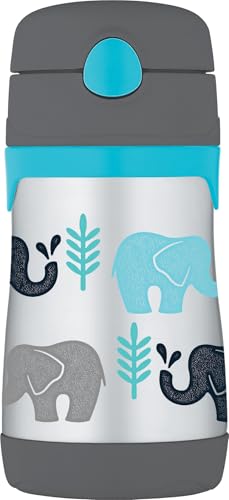 Thermos Baby 10 oz. Stainless Steel Bottle with pop-up straw, Elephants - color: Elephants, size: 10 Ounces