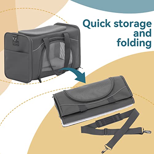 ‌Petsfit Airline Approved Pet Carrier for Small Dogs & Cats, 19x9x12 TSA Approved Carrier, with Removable Dual-Sided Padding (2-Way Placement) - Fits Under Most Airplane Seats, Escape Proof (Grey) - color: Grey, size: 19"L x 9.5"W x 12.0"H