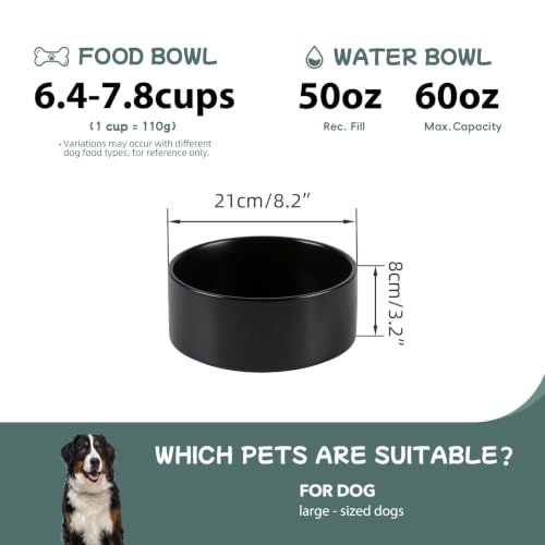 Havniva Ceramic Dog Bowls, 8.3” Dog Food and Water Bowl, Pet Feeding Bowl | Dog Food Bowl for Large Dogs, Food-Grade Ceramic, Dog Water Bowl with Non-Slip Rubber Base, Large Capacity, Dishwasher Safe - color: Matte Black