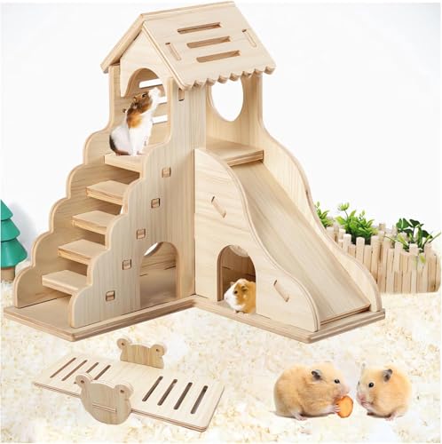 Hamster House, Wooden Hamster Maze Villa, Hamster Accessories | Hamster Hideout for Hamster, Mice, Gerbils, Lemmings