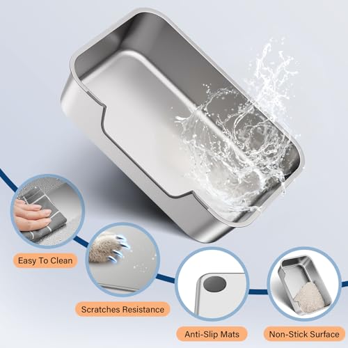 Qiuma Stainless Steel Cat Litter Box with Low Entry, Large Metal Kitty Litter Box for Senior or Injured Cats, Odor-Free, Non-Stick, Easy to Clean, 23.4"x15.6"x7.8", for Multiple Cats - size: 23.4"L x 15.6"W x 7.8"H