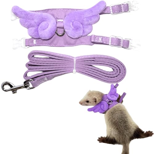 Ferret Harness and Leash with Adjustable Buckle for Small Pets, Soft Breathable Walking Vest with Angel Wings for Guinea Pig, Bunny, Rabbit, Kitten, Chinchilla (Purple) - color: Purple