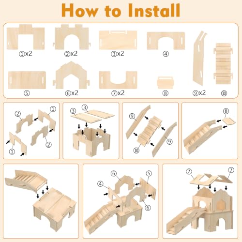 XiaZ Guinea Pig Hideout, Large Wooden Guinea Pig Castle with Stair, Detachable Double-Decker Small Animal House,Habitat Hideout for Dwarf Rabbit, Hamster, Chinchilla - size: style2:11.8 x 11.8 x 15.7 inches
