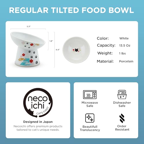 Necoichi Ceramic Elevated Cat Food Bowl, 15° Tilted (Fuji, Regular Tilted) - color: Fuji, size: Regular Tilted