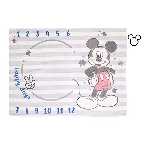 Disney Mickey Mouse Light Blue, Red & White Super Soft Milestone Baby Blanket, Light Blue, White, Red, Navy - color: Mickey Mouse Light Blue Red & White