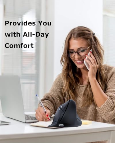 Wireless Mouse Ergonomic(Bluetooth+USB)Dual Mode Vertical Silent Portable Multi Device Ergo Upright Carpal Tunnel Mice for Mac/PC/Laptop/Computer/Tablet/iPad/Macbook Air/Pro Office Work Women Men Gift - color: Black