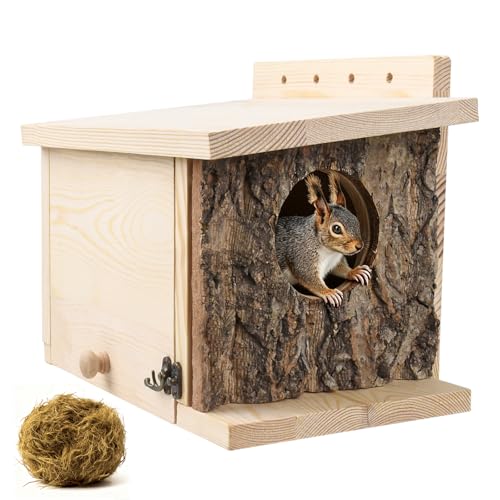 Squirrel Nesting Box, Easy Assembly Squirrel Houses for Outside Nesting | Wooden Nesting Box for Squirrels, Chipmunk, Bird and Small Animals - size: Medium