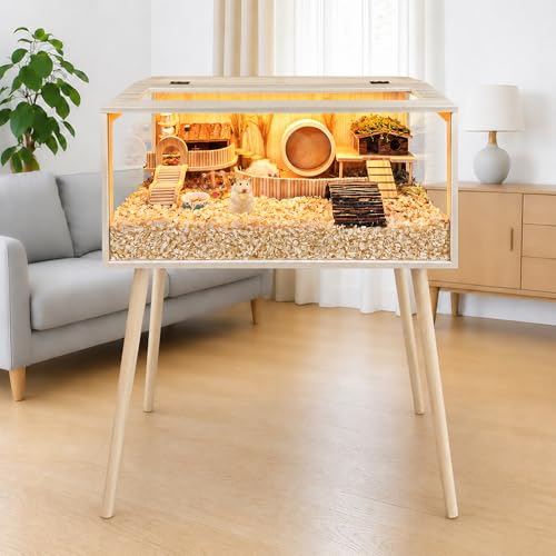 PROLEE Hamster Cage Wooden Chew Proof, Extra Large Mice and Rat Habitat Openable Top with Acrylic Sheets Solid Built Small Animal Cage with Leg Stands, 40 Inch Long - size: 40.0"L x 20.0"W x 47.5"H