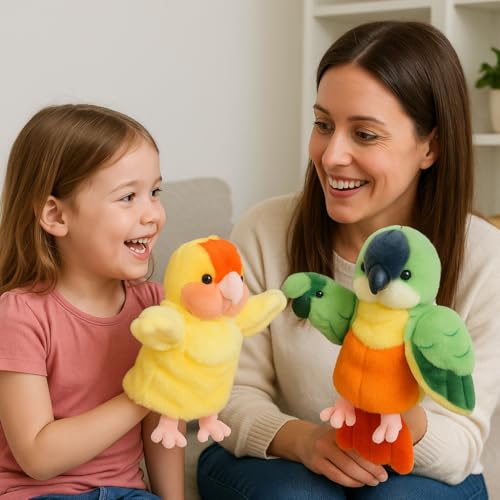 Easfan Parrot Hand Puppet Interactive Storytelling Plush Toy for Kids 11.5" | Cute Green Parakeet bird, soft stuffed animal, creativity imagination, Easter Christmas holiday birthday gift, for toddlers - style: Parrot-Green