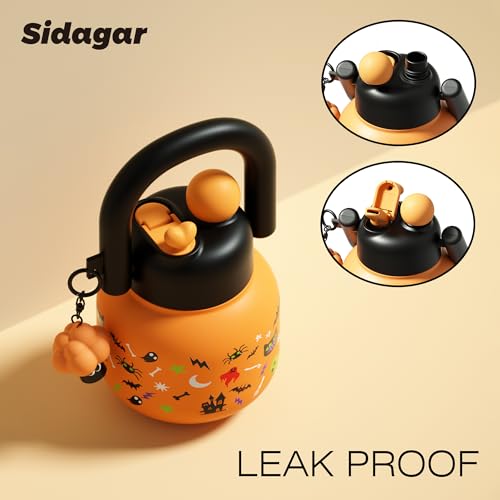 22 oz Tote Insulated Water Bottle with Handle, Leakproof, Halloween | Cute design with durable 316L stainless steel, dual sip, keeps drinks hot or cold longer, travel and everyday hydration - color: Halloween Orange