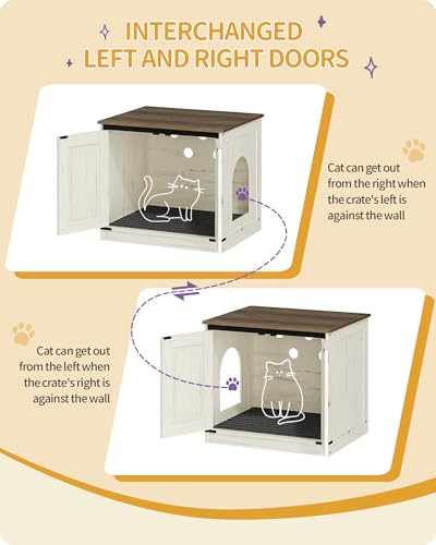 Hzuaneri Cat Litter Box Enclosure, Hidden Litter Box Furniture with Divider | Wooden Cat Cabinet with Removable Dividers, Reversible Entrance Left or Right Side, Cat Washroom, Rustic White Brown CB84514X - color: Rustic White and Brown, size: 23.6"L x 19.