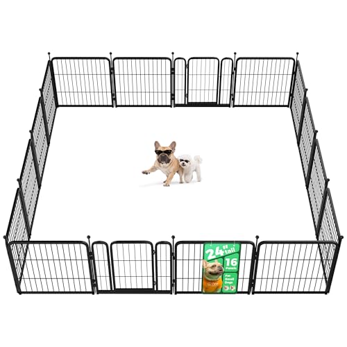 FXW Rollick Dog Playpen, Indoor, Yard & RV Camping, 24" H, 16 Panels | Easy setup, Heavy-duty, DIY layouts, Walk-through gate, for Puppies & Small Dogs, Patented - color: Black, size: 24"H