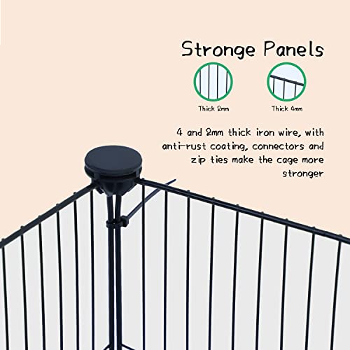 CHEGRON Guinea Pig Cages 8 Sq Ft Expandable C&C Cage Habitats for 2 Small Animal Pet Playpen Metal Grids Indoor Rabbit Fence Hedgehog Cage with PVC Bottom, 48 x 24 x 15.7 inch, 12 Panels - color: Grey-with Rope Liner