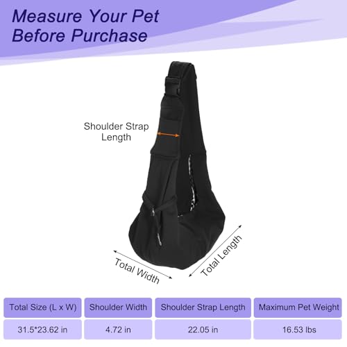 Dog and Cat Sling Carrier Up to 16.5 Lbs, Hand-Free Reversible Pet Sling Carrier with Adjustable Strap and Pocket, (Black, 1 Pcs) Intended for Hiking/Camping/Traveling - color: Black