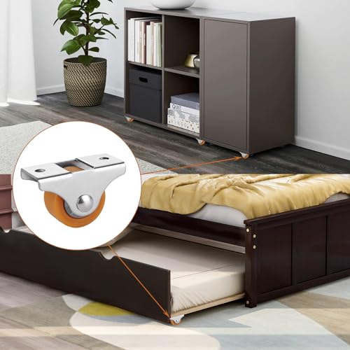 SHUESS 24 PCS 1" Small Casters Wheels, Mini Trundle Bed Wheels with Metal Top Plate, Silent Ball Bearing TPR Wheel for Furniture Rolling Cabinet Trundle Bed Drawer with 60 Screws