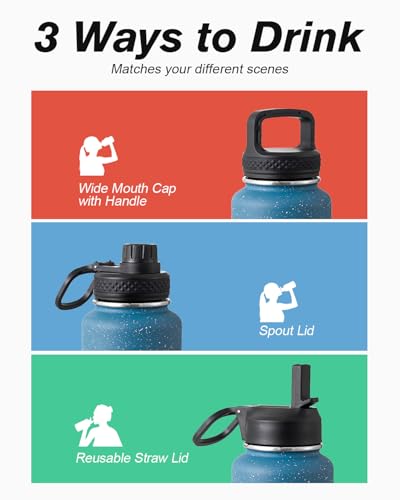 Coolflask 32 oz Water Bottle Insulated with Straw & 3 Leakproof Lids | Water Flask Stainless Steel Triple-Wall Vacuum,Cold 48+h, Dishwasher Safe,Wide Mouth,BPA-Free,Carrier Bag,for Gym,Hiking - color: Turquoise, size: 32 Ounces