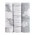 Disney Dumbo 3 Piece Muslin Swaddle Baby Blanket Set - color: Dumbo Gray and White