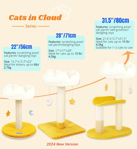 Cloud Cat Tree, 31.5in Multi-Level Indoor Cat Tower with Scratching Posts, Viewing Perch, Removable & Washable Cushions, Cat Activity Tree with Dangling Toy | Removable & Washable Cat Bed, Cat Activity Tree, Cute Dangling Toys, Easy To Clean, Stable Struc