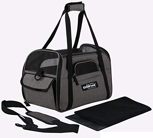 EliteField Soft-Sided Pet Carrier for Cats & Small Dogs (3-Year Warranty) | Airline Approved, Removable Bed & Cover, Built-In Leash, Luggage Sleeve, Seat Belt Loop, Waterproof, Durable, Foldable - color: Charcoal Gray, size: 17.0"L x 9.0"W x 12.0"H