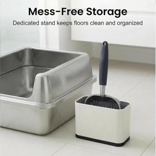 Heavy Duty Cat Litter Scoop with Holder, Stainless Steel Kitty Litter Scooper Caddy for Litter Box, Full Metal Speed Sifter Captures All Clumps, Easy to Clean - color: White