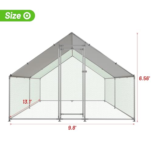 NUGRIART Large Metal Chicken Coop Walk-in Poultry Cage with Water-Resident and Anti-UV Cover Duck Rabbit Cat House Outdoor Chicken Run Pen with Spire Shaped Cage - size: 157.5"L x 118.0"W x 79.0"H