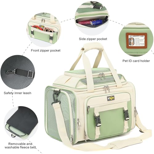 Airline Approved Travel Soft Carrier for Small cat/Dog/pet | Collapsible with Expandable Top and Sides. Kitten Mesh Puppy Carry Bag,18x11x11Delta/ United/American Airlines - color: beige